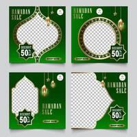 instagram voeden promo korting ontwerp, Ramadan thema met donker groen achtergrond vector