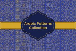 verzameling van gouden Arabisch patronen Aan Purper achtergrond, vector