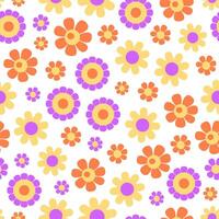 voorjaar bloemen naadloos patroon. retro groovy bloemen, kamille, madeliefjes. zomer weide. achtergrond, omhulsel papier. vector