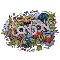 Londen hand- belettering en doodles elementen achtergrond. vector