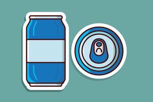 Frisdrank in rood aluminium blikjes sticker vector illustratie. voedsel en drinken voorwerp icoon concept. Frisdrank zacht drinken blikjes met omhoog en voorkant visie sticker ontwerp met schaduw.