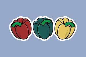 groente, rood, geel klok peper groenten sticker vector illustratie. voedsel natuur icoon concept. tuin vers voedsel groente klok peper sticker ontwerp logo.