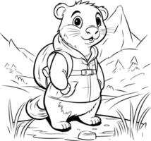 schattig tekenfilm hamster in de bergen. vector illustratie voor kleur boek