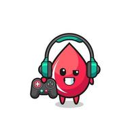 bloeddruppel gamer-mascotte met een gamecontroller vector