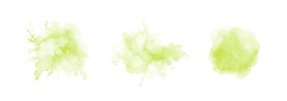 reeks van abstract groen waterverf water plons Aan een wit achtergrond. vector waterverf structuur in salade kleur. inkt verf borstel vlek. groen spetters plek. waterverf pastel plons
