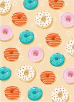 donut behang Aan een geel achtergrond met kleurrijk topping en glazuur vector