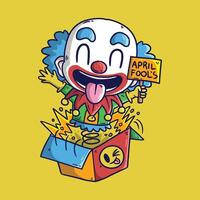 april dwaas dag met clown doos verrassing tekenfilm vector illustratie. hand- getrokken vector illustratie