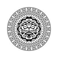 rond tattoo-ornament met maori-stijl van het zongezicht. Afrikaans, Azteken of Maya etnisch masker. vector