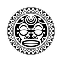 rond tattoo-ornament met maori-stijl van het zongezicht. Afrikaans, Azteken of Maya etnisch masker. vector