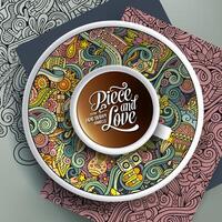 kop van koffie en hippie doodles vector