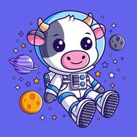 schattig koe vervelend een astronaut jasje in buitenste ruimte vector