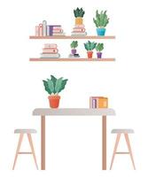 tafel met stoelen plant en boeken vector design