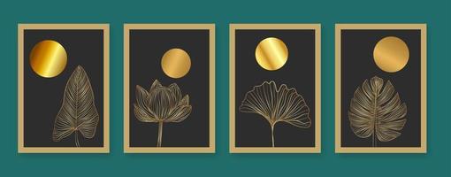 botanische en gouden lijn muur kunst vector set.