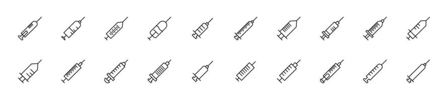 verzameling van dun lijn pictogrammen van spuiten. lineair teken en bewerkbare hartinfarct. geschikt voor web plaatsen, boeken, Lidwoord vector