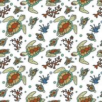 hand- getrokken naadloos patroon met zee schildpadden. tropisch onderwater- leven achtergrond. vector illustratie.