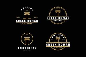 reeks van Grieks Romeins goud luxe logo ontwerp wijnoogst retro etiket cirkel vector