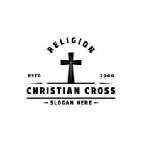 christen kruis religie logo ontwerp wijnoogst reto stijl vector