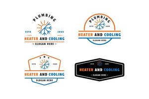 reeks van kachel en koeling logo ontwerp wijnoogst retro etiket en insigne vector
