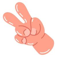 tekenfilm grappig hand. tekening hand- met vrede teken, schattig grappig boek hand- tonen vrede gebaar vlak vector illustratie