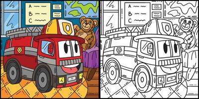 brandweerman vrachtauto speelgoed- kleur bladzijde illustratie vector