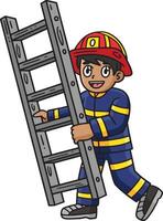 brandweerman met een ladder tekenfilm gekleurde clip art vector