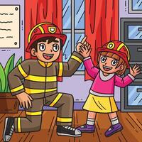 brandweerman en kind gekleurde tekenfilm illustratie vector