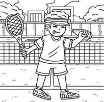 tennis speler nemen drinken kleur bladzijde voor kinderen vector