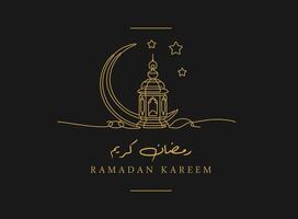 vertaling Ramadan kareem Arabisch taal doorlopend lijn tekening Ramadan lantaarn met halve maan lijn kunst vector groet kaart ontwerp