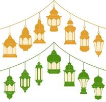 reeks Ramadan mubarak hangende lamp lantaarns icoon ontwerp vector illustratie