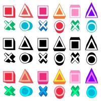reeks modieus meetkundig vormen knop van spel controleur vierkanten, driehoeken, cirkels, en kruis icoon symbool ontwerp vector illustratie