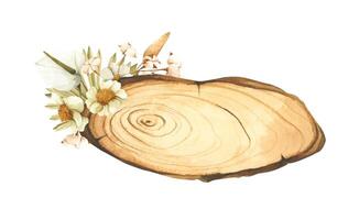 houten plak met bloemen decoratie. waterverf illustratie. perfect voor bruiloft, verjaardag uitnodiging, groet kaart, logo ontwerp. bloemen decor. vector