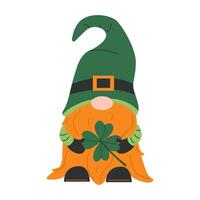 schattig elf van Ierse folklore. elf van Ierse folklore met Klaver. vector illustratie voor st. Patrick dag. dwerg. wit geïsoleerd achtergrond.