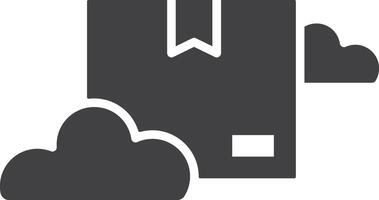 doos in wolken vector icoon, wolk computergebruik, laten vallen Verzenden, internet levering, zwart solide stijl.