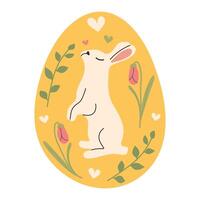 schattig slapen konijn met kleurrijk Pasen ei met voorjaar bladeren en bessen in tekening stijl. lente achtergrond voor traditioneel groet kaarten. vlak hand- getrokken ontwerp vector