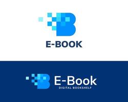 brief b logo ontwerp met blauw toon vierkant, concept van e-boek, digitaal bibliotheek en online onderwijs vector