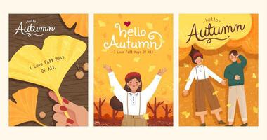 verzameling van schattig herfst illustraties in modieus hand- getrokken stijl, van toepassing naar kaart, Hoes en evenement Promotie vector