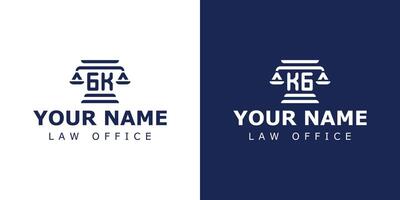 brieven gk en kg wettelijk logo, geschikt voor advocaat, legaal, of gerechtigheid met gk of kg initialen vector