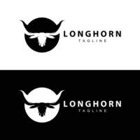 Longhorn logo ontwerp wijnoogst oud stier Texas western land zwart silhouet vector