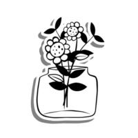 zwart lijn tekening bloemen in een pot Aan wit silhouet en grijs schaduw. hand- getrokken tekenfilm stijl. vector illustratie voor versieren en ieder ontwerp.