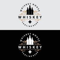 whisky logo ontwerp oud drinken fles gemakkelijk stijl retro wijnoogst bar restaurant sjabloon illustratie vector