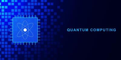 quantum berekenen concept met microchip verwerker. groot gegevens verwerken en databank. centraal computer bewerker CPU Aan blauw technologie achtergrond. vector illustratie.