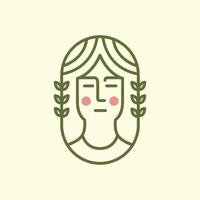 vrouw portret lang haar- schoonheid vrouwelijk afgeronde natuur bladeren lijnen gemakkelijk stijl minimalistische sticker mascotte logo ontwerp vector icoon illustratie