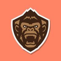primaat gorilla portret brullen met schild dieren in het wild beest hoektand modern kleurrijk mascotte karakter sticker logo ontwerp vector icoon illustratie