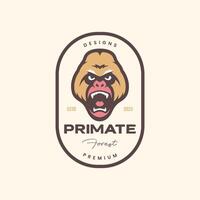 primaat gorilla portret brullen dieren in het wild beest hoektand wijnoogst insigne mascotte karakter logo ontwerp vector icoon illustratie