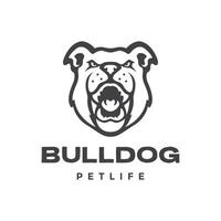 bulldog portret brullen grommen boos mascotte karakter tekenfilm modern vlak sticker logo ontwerp vector icoon illustratie