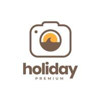 camera fotografie Golf oceaan strand zonsondergang vakantie gemakkelijk lijn stijl schoon modern logo ontwerp vector illustratie