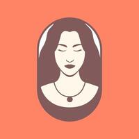 mooi vrouw gezicht lang haar- portret kom tot rust met ketting kleurrijk afgeronde vorm modern logo ontwerp vector icoon illustratie