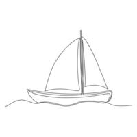 doorlopend single lijn tekening Aan zeilboot vactor kunst. vector