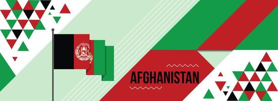 afghanistan nationaal of onafhankelijkheid dag banier voor land viering. vlag van afghanistan met verheven vuisten. modern retro ontwerp met typorgaphy abstract meetkundig pictogrammen. vector illustratie