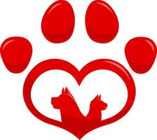 liefde poot afdrukken logo met hond en kat silhouet vlak ontwerp. vector illustratie geïsoleerd Aan wit achtergrond